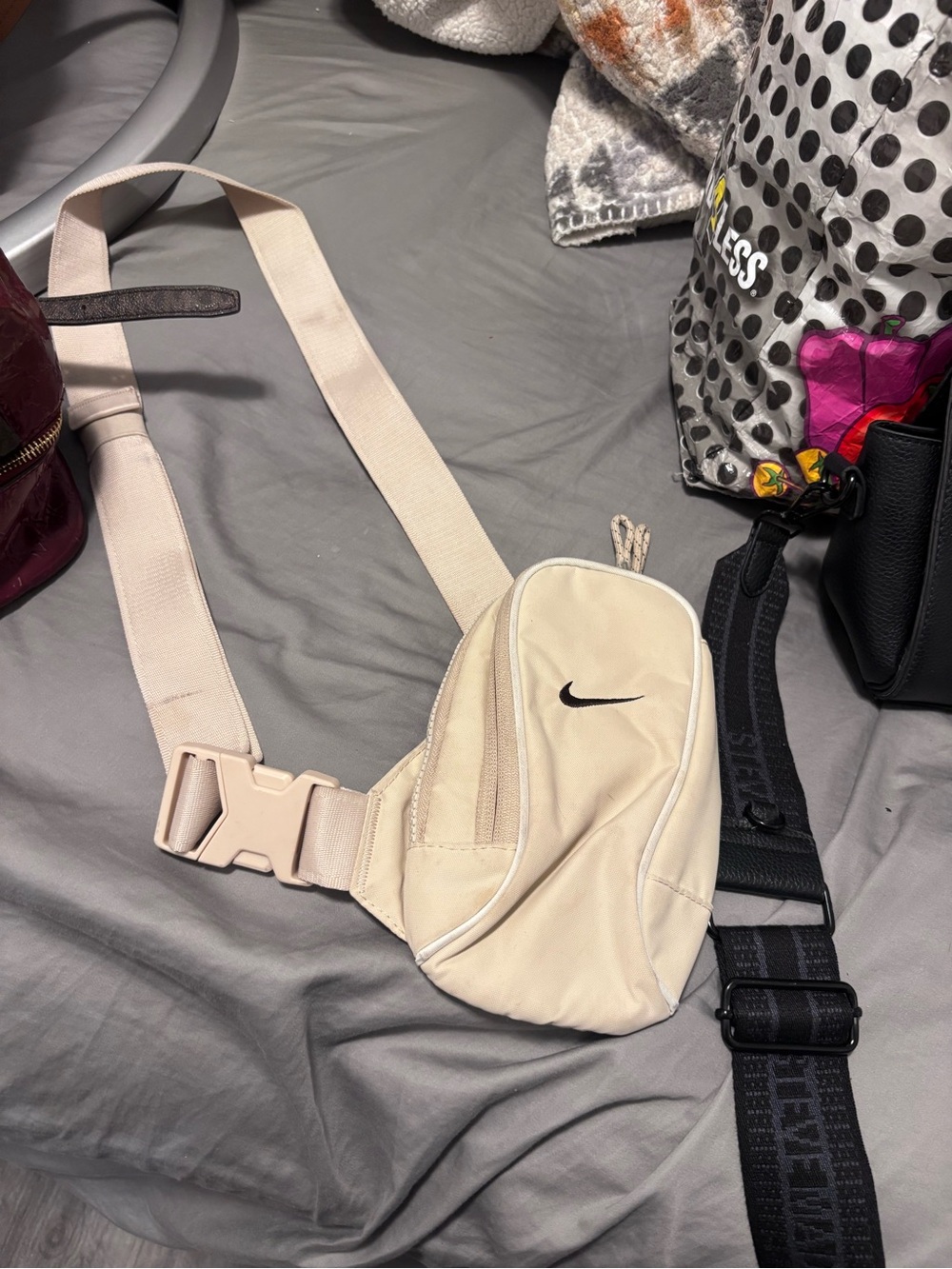 Nike Beige Men’s Crossbody Belt Bag with Black Swoosh